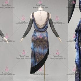 Black And Blue Satin Elegant Latin Dance Costumes Tango Skirt LD-SG2318