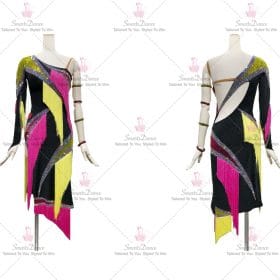 Black And Pink And Yellow Feather Latin Dance Dress Merengue Dancer Gowns LD-SG2008