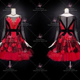 Black And Red Fringe Latin Dance Dress Merengue Practice Gowns LD-SG2022