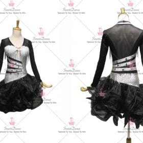 Black And White Chiffon Professional Latin Dance Wear Jive Clothes LD-SG2324