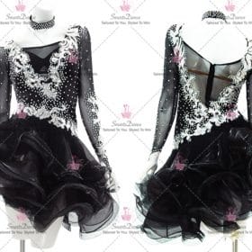 Black And White Flower Formal Latin Dance Outfits Mambo Costumes LD-SG2322