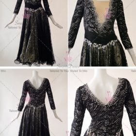 Black Female Rhinestones Chiffon Ballroom Costumes Viennese Waltz BD-SG3718