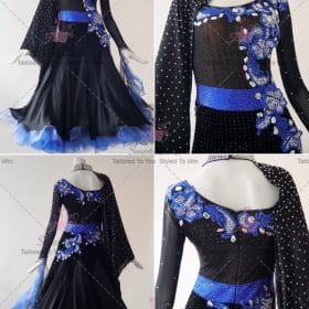 Black Juvenile Swarovski Chiffon Ballroom Costumes Swing BD-SG3773