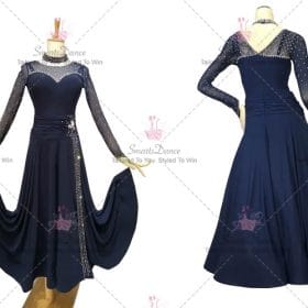 Black Womens Rhinestones Satin Ballroom Costumes Tango BD-SG3787