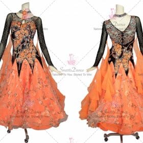 Black and Orange Female Dancing Ballroom Standard Wear Rhinestones Flower BD-SG3826