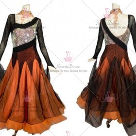 Black and Orange Womens Dance Ballroom Smooth Skirt Rhinestones Applique BD-SG3835