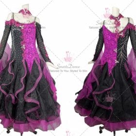 Black and Purple Womens Dancer Ballroom Competition Outfits Rhinestones Lace BD-SG3829