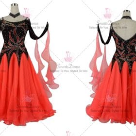 Black and Red Female Practice Ballroom Standard Clothing Rhinestones Chiffon BD-SG3838