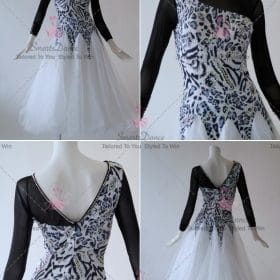 Black and White Juniors Crystal Chiffon Ballroom Costumes Foxtrot BD-SG3738