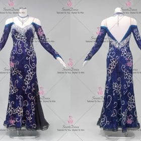 Blue And White Flower Contemporary Latin Dance Outfits Rhythm Wear LD-SG2302
