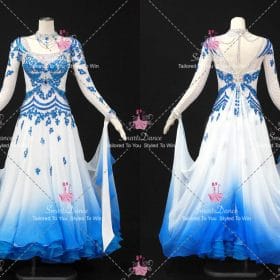 Blue And White Satin Crystal Dance Competition Costume Dancing Dress BD-SG4441