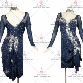 Blue And White Satin Professional Latin Dance Costumes Samba Gowns LD-SG2348