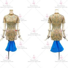 Blue And Yellow Feather Latin Dance Dress Salsa Dancer Wear LD-SG1983