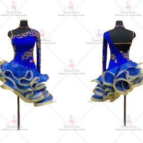 Blue And Yellow Fringe Latin Dance Dress Rhythm Practice Costumes LD-SG1982
