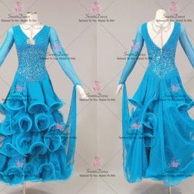 Blue Applique Crystal Dancing Costumes Teen Dance Dresses BD-SG4384