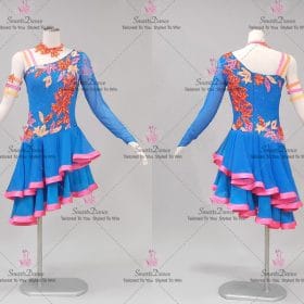 Blue Applique Plus Size Latin Dance Dresses Jive Clothes LD-SG2296