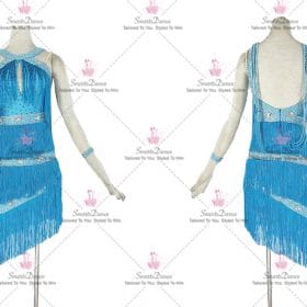 Blue Chiffon Lyrical Latin Dance Wear Salsa Clothes LD-SG2359