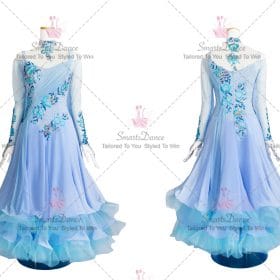 Blue Contemporary Ballroom Dance Dress Satin Skirt BD-SG3424