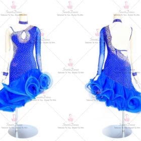 Blue Feather Latin Dance Dress Flamenco Dancer Outfits LD-SG1993