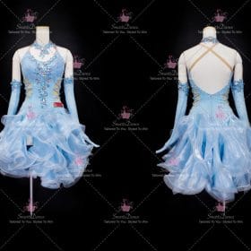 Blue Feather Latin Dance Dress Samba Dancer Outfits LD-SG2028