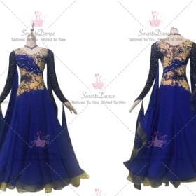 Blue Female Dance Ballroom Standard Costumes Rhinestones Applique BD-SG3790