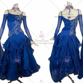 Blue Female Dancesport Ballroom Costumes Rhinestones Satin BD-SG3832