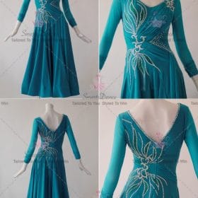 Blue Female Rhinestones Chiffon Ballroom Costumes Viennese Waltz BD-SG3748
