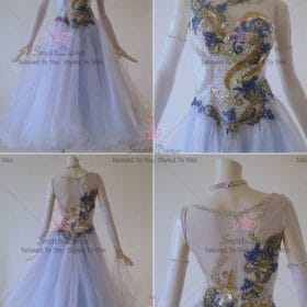 Blue Female Rhinestones Lace Ballroom Costumes Viennese Waltz BD-SG3754