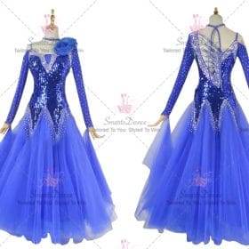 Blue Female Rhinestones Lace Ballroom Costumes Viennese Waltz BD-SG3784