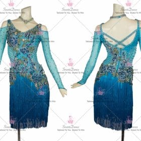 Blue Flower Elegant Latin Dance Outfits Merengue Clothing LD-SG2342