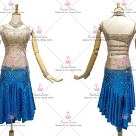 Blue Flower Modern Latin Dance Outfits Flamenco Gowns LD-SG2327