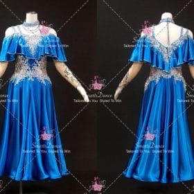 Blue Flower Rhinestones Dance Costumes Performance Dance Dresses Short BD-SG4445