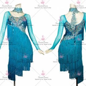 Blue Flower Sparkling Latin Dance Outfits Chacha Wear LD-SG2337
