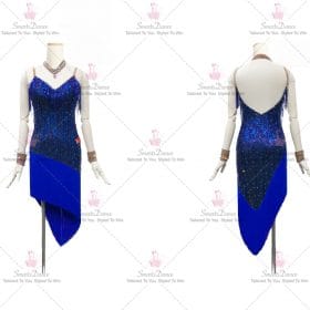 Blue Fringe Latin Dance Dress Mambo Practice Clothing LD-SG2002