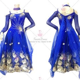 Blue Girls Swarovski Satin Ballroom Costumes Performance BD-SG3782