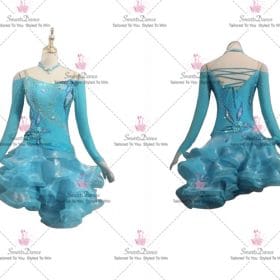 Blue Lace Plus Size Latin Dance Clothes Samba Gowns LD-SG2320