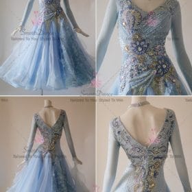 Blue Ladies Crystal Flower Ballroom Costumes Waltz BD-SG3771