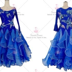 Blue Ladies Dance Ballroom Competition Costumes Crystal Applique BD-SG3825