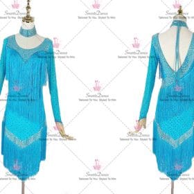 Blue Satin Wedding Latin Dance Costumes Swing Outfits LD-SG2333