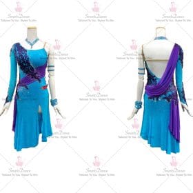 Blue Sequin Latin Dance Dress Merengue Dancing Gowns LD-SG1980