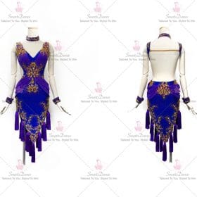 Blue Velvet Latin Dance Dress Swing Dance Skirt LD-SG1999