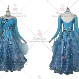 Blue Womens Dance Ballroom Competition Wear Rhinestones Applique BD-SG3805