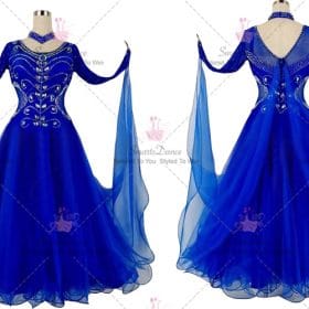 Blue Womens Dancesport Ballroom Competition Clothing Rhinestones Satin BD-SG3817