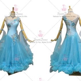 Blue Womens Practice Ballroom Competition Skirt Rhinestones Chiffon BD-SG3793