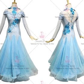 Blue Womens Rhinestones Flower Ballroom Costumes Tango BD-SG3781