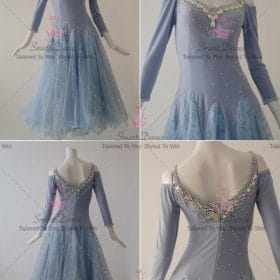 Blue Womens Rhinestones Lace Ballroom Costumes Tango BD-SG3739