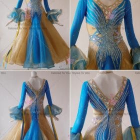 Blue and Yellow Female Rhinestones Flower Ballroom Costumes Viennese Waltz BD-SG3736