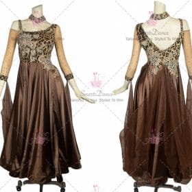 Brown Juvenile Dancing Ballroom Competition Skirt Swarovski Flower BD-SG3821