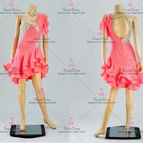 Contemporary Pink And White Chiffon Latin Dance Clothes Tango Dancing Clothes LD-SG2195