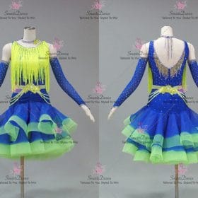 Female Blue And Green Latin Dancing Dress Latin Gown Samba Rumba Dance Costumes LD-SG2243